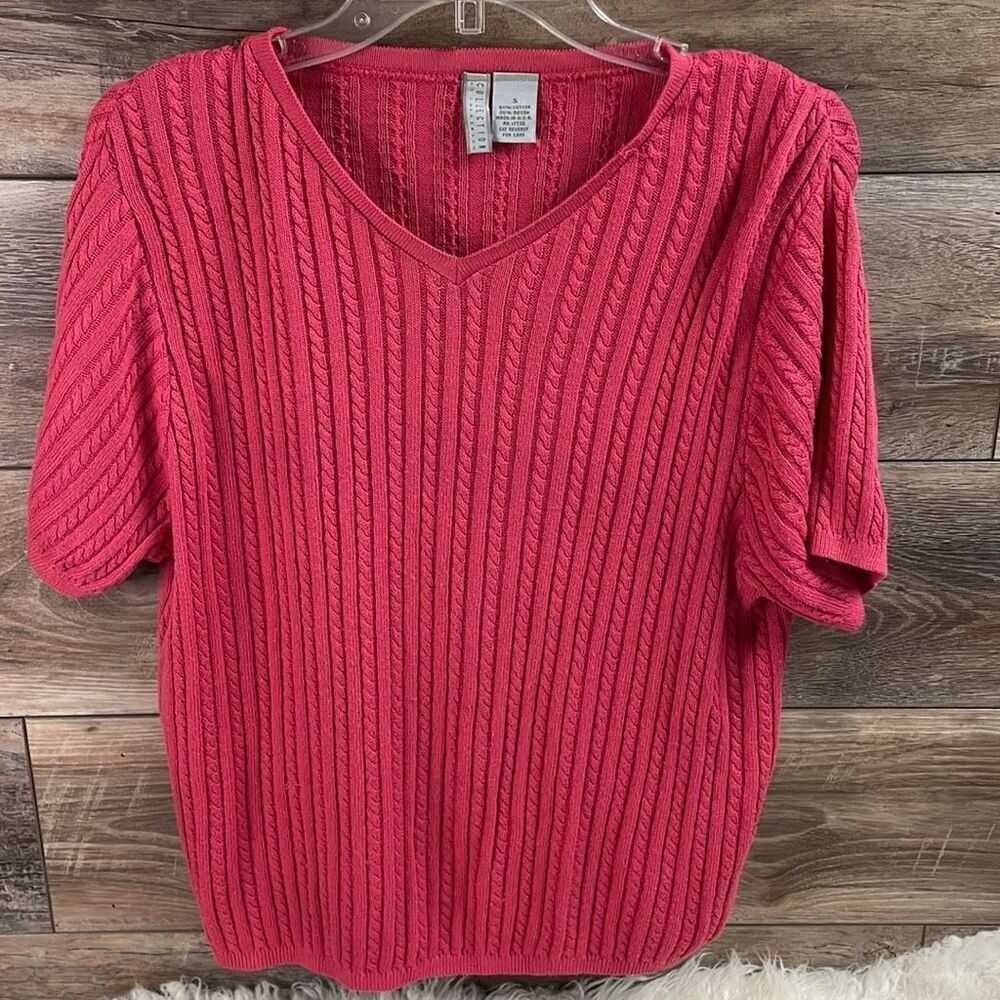 COLLECTION by CHEROKEE Womens Short Sleeve Vneck Ribbed Textured Sweater Size S